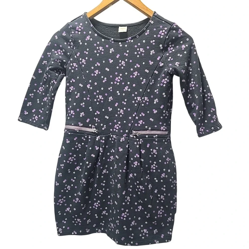 Gymboree‎ Sweatshirt Dress Kids 12 Gray Purple Polka Dot Sparkle Zipper Detail